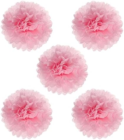 PATIKIL 8 Inch Light Pink Tissue Pom Poms Flowers 5 Pack