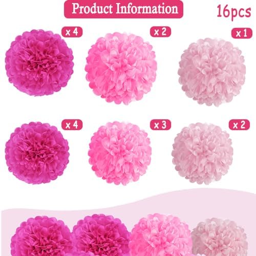 Hot Pink Tissue Paper Pom Poms Party Decorations