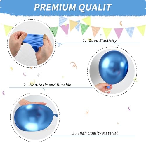 12 Inch Blue Silver Balloons Set for Birthday Decorations
