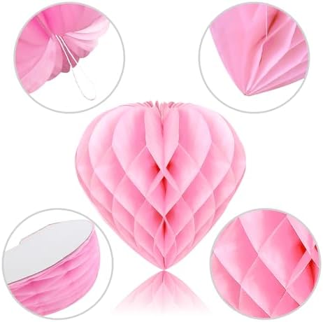 PheiLa 12pcs Heart Shaped Honeycomb Balls Party Decorations