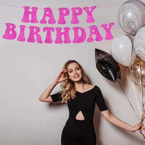 Glitter Hot Pink Birthday Banner for Girls Party