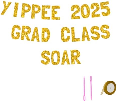 Meowoo Yippee Graduation Decor Sparkling Gold Banner