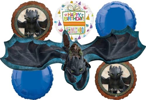 Anagram Hiccup and Toothless Balloon Bouquet Decorations 6 Pc