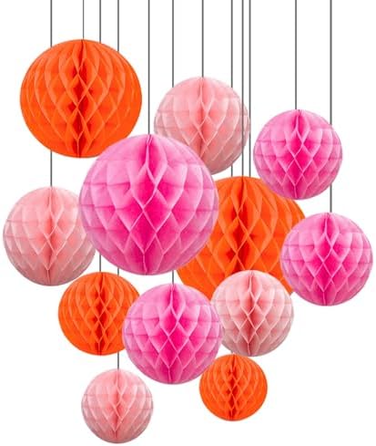 ZOOYOO 12Pcs Honeycomb Ball Decorations Pink Orange