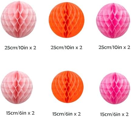 ZOOYOO 12Pcs Honeycomb Ball Decorations Pink Orange