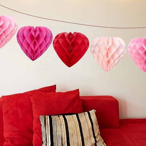 PheiLa 12pcs Heart Shaped Honeycomb Balls Party Decorations