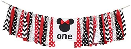 Red and Black Minnie Bow First Birthday Banner