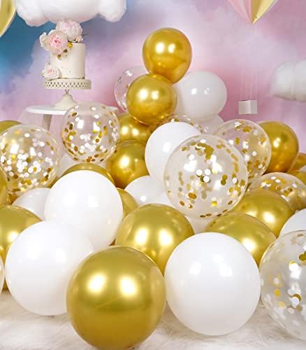 Metallic Gold and White Balloons Set 12 Inch 68PCS