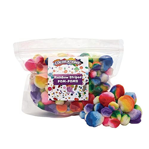 Colorations Rainbow Striped Pom-Poms 180 Pieces