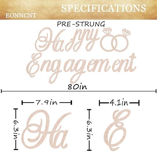 Pre-Strung Happy Engagement Banner - Rose Gold Glitter