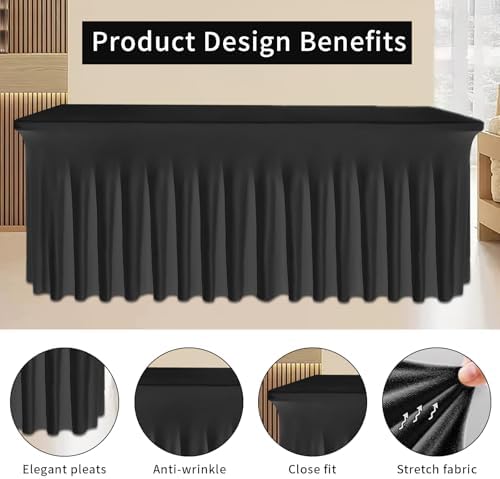 Premium Black Table Skirts for 6ft Rectangular Tables 2Pack