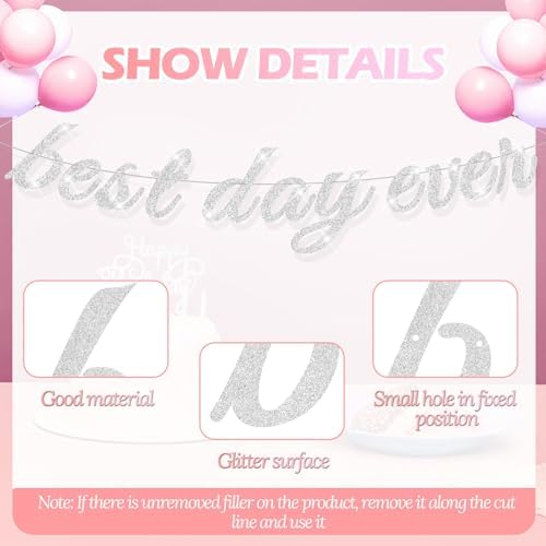 Best Day Ever Silver Glitter Hanging Banner