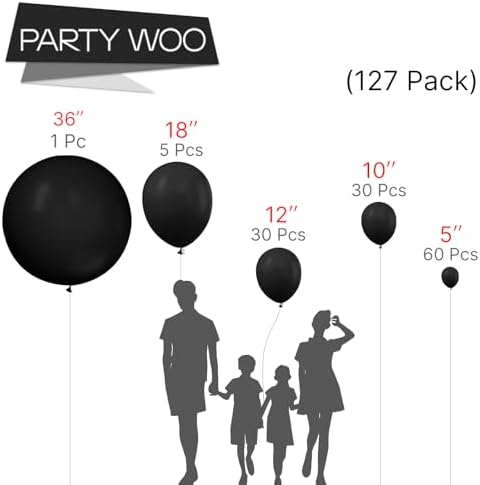 PartyWoo Matte Black Latex Balloons 127 Pcs