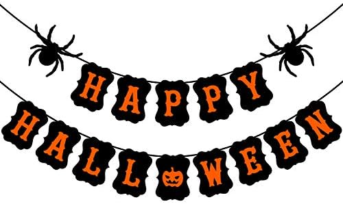 JOZON Happy Halloween Banner with Spider Pumpkin Sign