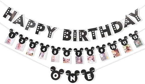 HIKLO Black and White Mouse 1st Birthday Banner Set