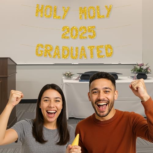 Meowoo Graduation Banner 2025 Sparkling Gold Decor