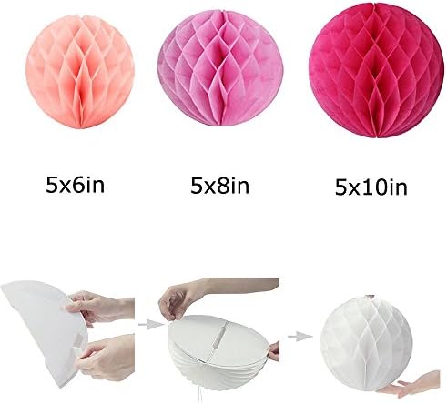 Daily Mall 15Pcs Honeycomb Paper Balls Pink Set