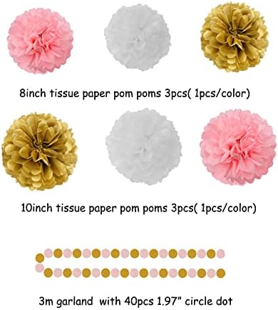 Pink White Gold Girl Birthday Decor Kit 23pcs