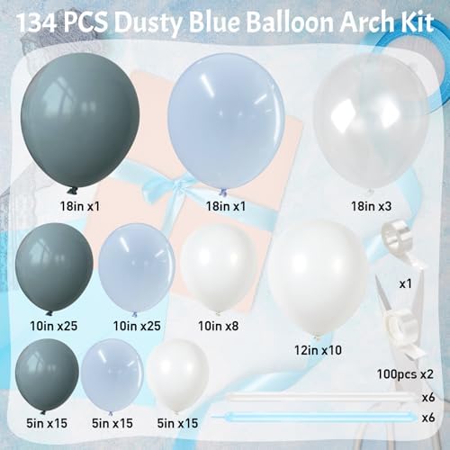 Dusty Blue Balloons Arch Kit with 134 pcs