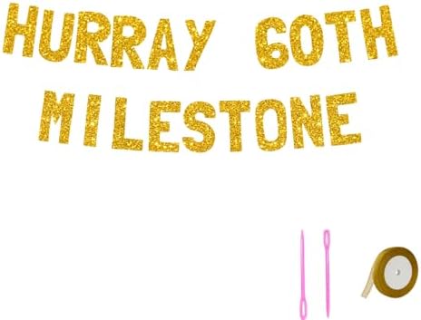 Meowoo Hurray 60th Birthday Banner with Gold Glitter
