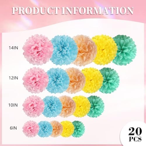 Zankubom 20 PCS Tissue Paper Pom Poms Decorations