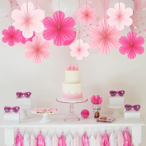 DODOKIM Pink Paper Fans Wall Decor Pack of 9