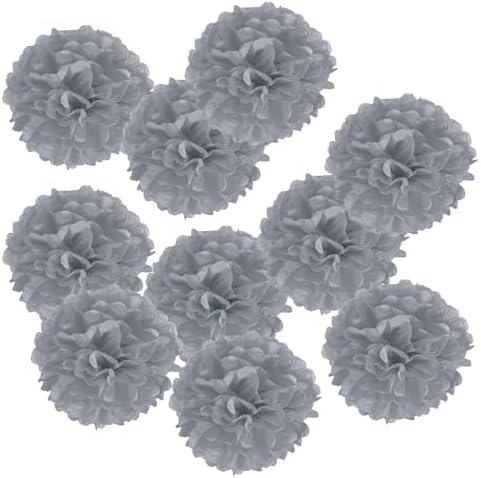 PATIKIL 8 Inch Grey Tissue Pom Poms Flowers 10 Pack