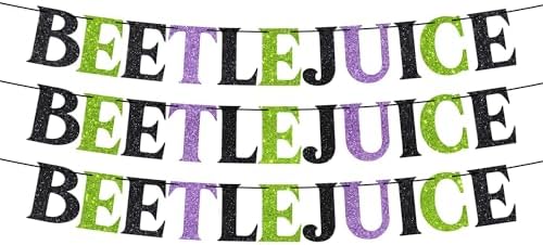 Pre-Strung Beetlejuice Halloween Banner with Glitter