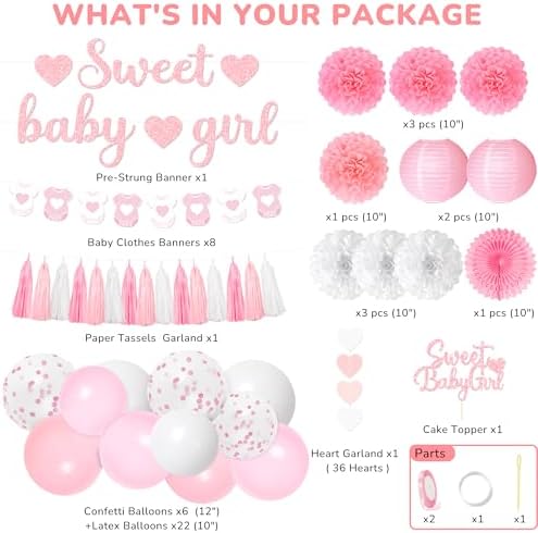 Kriyokiaa 43 Pcs Pink Baby Shower Decorations Set