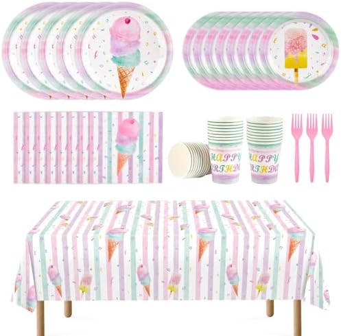 Ice Cream Party Supplies Set for 16 Guests