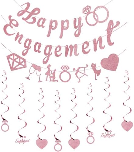 Rose Gold Glitter Engagement Party Banner 98ft