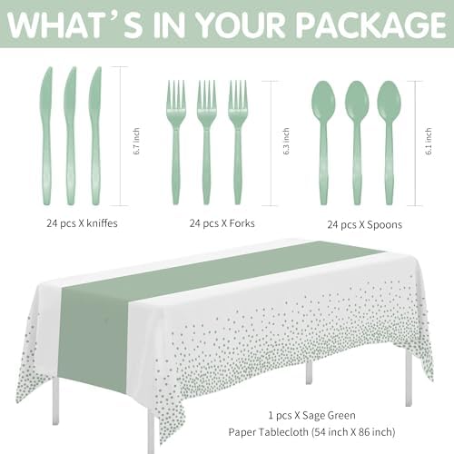Sage Green Birthday Party Decorations Set for 24