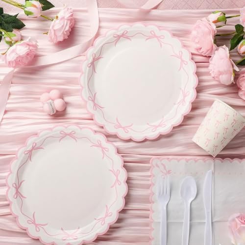 Sieral 144 Pcs Pink Bow Party Supplies Set