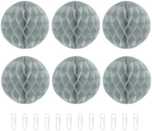 MECCANIXITY 8 Inch Grey Paper Pom Pom Flower Balls Pack of 6