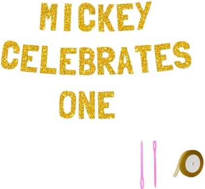 Meowoo Mickey Themed Birthday Decorations Gold Letters Banner
