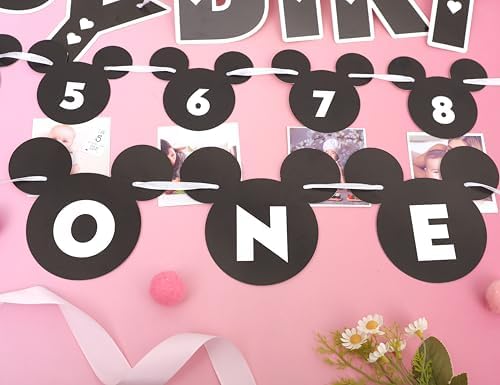 HIKLO Black and White Mouse 1st Birthday Banner Set
