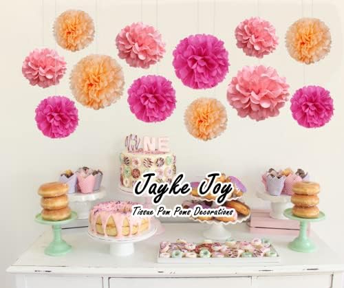 12 Pcs Pink Tissue Paper Pom Poms Kit