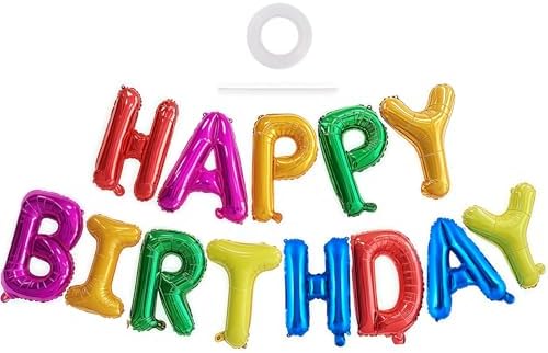 Rainbow Happy Birthday Balloons Banner 16 Inch Decorations