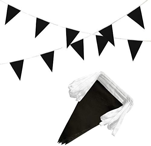 100 Feet Solid Black Pennant Banner Flags Bunting Set for Events
