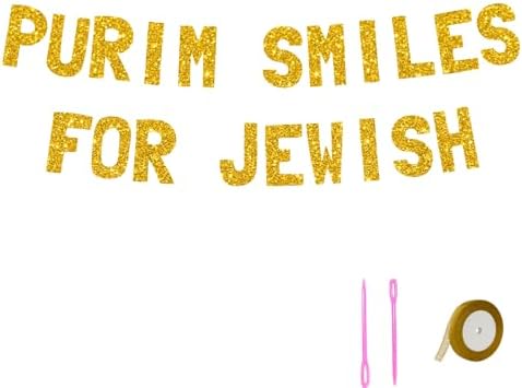 Meowoo Purim Smiles Decorations Gold Glitter Banner
