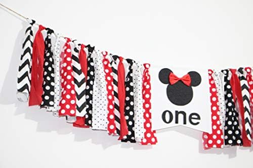 Red and Black Minnie Bow First Birthday Banner