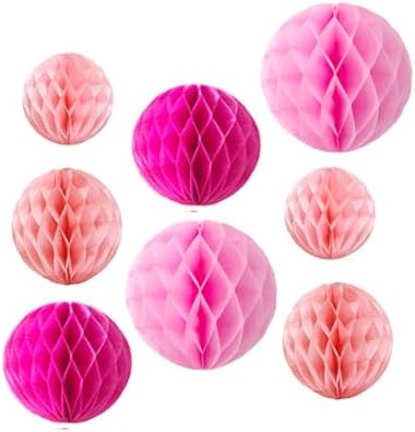 8pc Pink Honeycomb Balls Party Decorations Set
