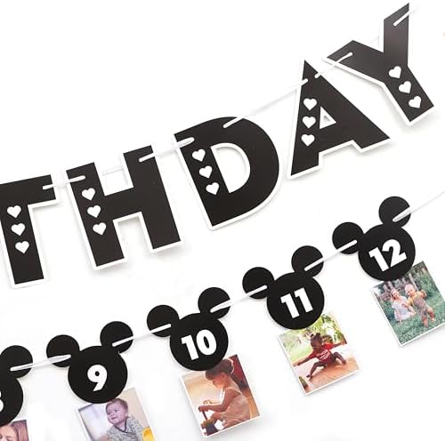 HIKLO Black and White Mouse 1st Birthday Banner Set