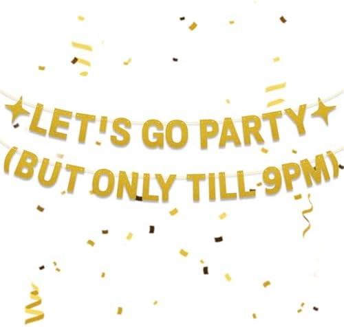 Happy Birthday Banner for Men Women Gold LETS GO PARTY Sign