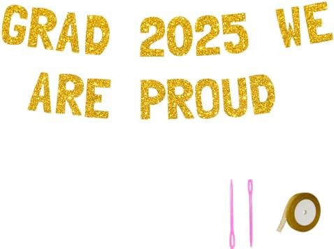 Meowoo Grad 2025 Decor Banner with Gold Glitter