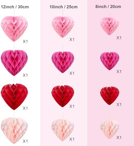 PheiLa 12pcs Heart Shaped Honeycomb Balls Party Decorations