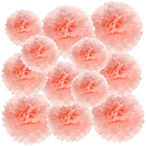 PATIKIL 468 Tissue Pom Poms Flowers 12 Pack Light Orange