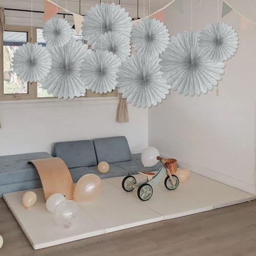 20 Pcs Silver Grey Hanging Paper Fans for Events