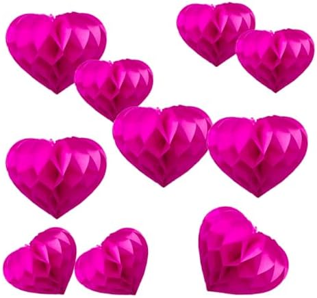 Heart Shaped Honeycomb Balls Party Decor 10pcs Rose Red