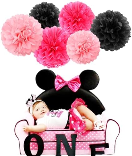 Hot-Pink Black Party Decorations Paper Flowers Streamers 23pcs